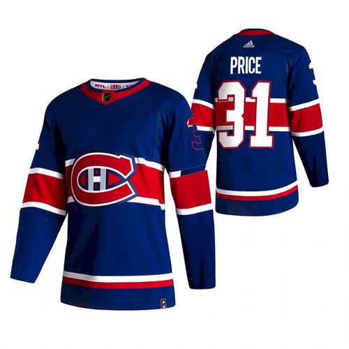 Cheap Men Montreal Canadiens 31 Price Blue NHL 2021 Reverse Retro jersey